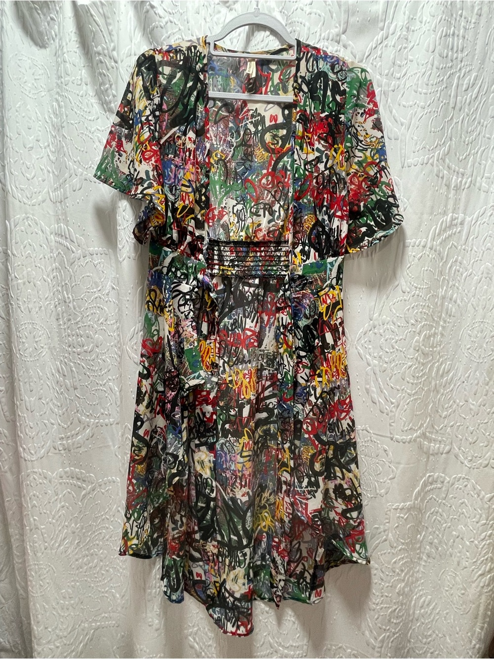 Live 4 Truth Multicolor Graffiti Print Asymmetrical Wrap Dress